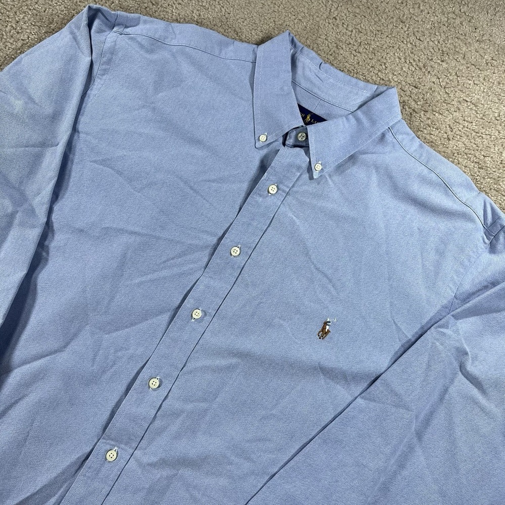 Ralph Lauren Slim Fit Stretch Oxford Shirt Men 2XL Blue Long Sleeve Flesh Pony